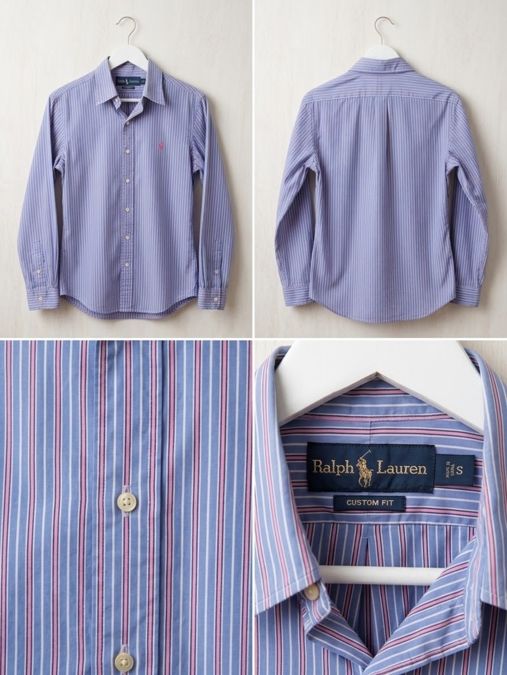 Ralph Lauren Custom Fit Blue Pink Striped Shirt S